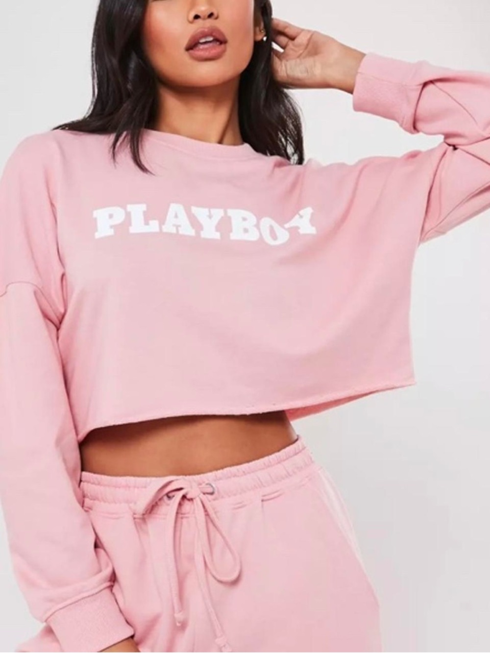 PLAYBOY Misguided Pink Pullover with White Logo